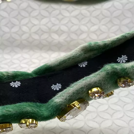 Lele Sadoughi Faceted Rectangle Crystal Plaid Knotted Headband Pine Green