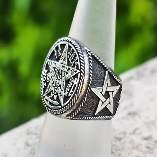 Tetragrammaton Ring 925 Sterling Silver Pentagram Solomon Seal Sacred Talisman