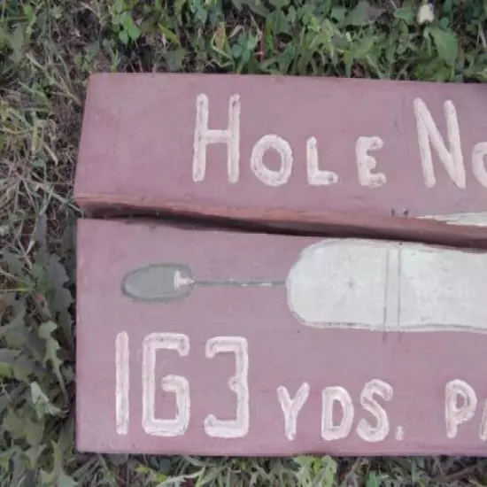 VINTAGE Hand Carved Hole No 3 Golf Painted Wood Sign 23 3/4" x 11 1/2" Folk Art