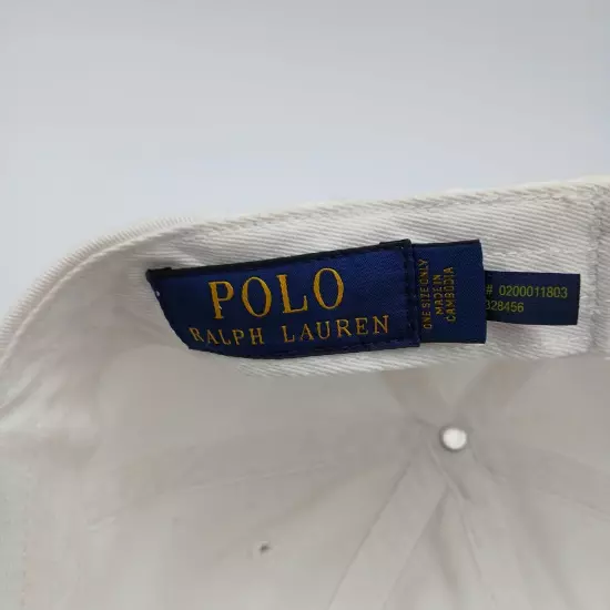 Polo Ralph Lauren Hat Cap Strap Back Solid White with Blue Pony Logo and Script