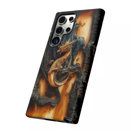 For iPhone, Samsung Galaxy, Pixel - Phone Case Cover - Carved Wood Dragon Print