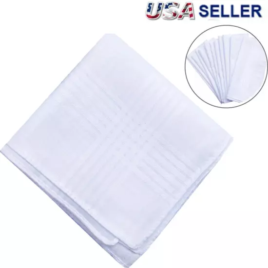 13~39PCS Cotton Men Handkerchiefs Solid Square Pocket Classic Hankies Bulk White