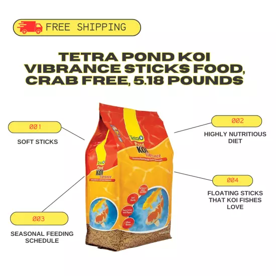 Tetra Pond Koi Vibrance Sticks Food, Crab Free, 5.18 Pounds