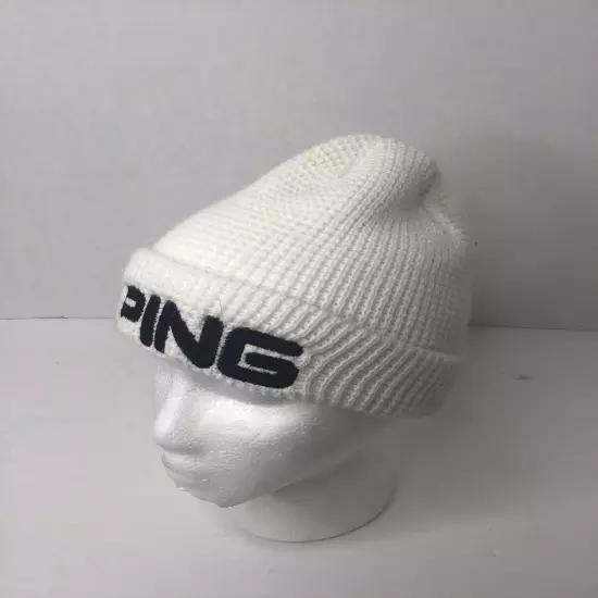 PING vintage Golf Beanie Ivory White one size fits all Made In USA