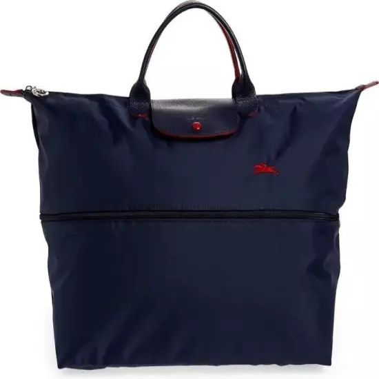 New Longchamp Le Pliage Expandable Large Travel Weekend Tote Bag Navy/Vermilion