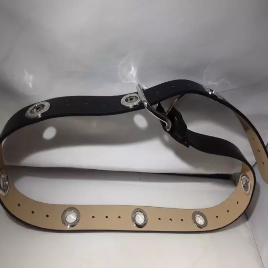 STEVE MADDEN 1.25" Black Vegan Leather Belt With Silvertone Open Round Hardware