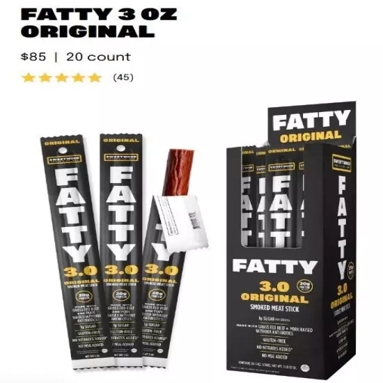 40 FATTY 3.0 OZ Original Smoked Meat Sticks 20 Original 20 Jalapeno BB 12/03/24