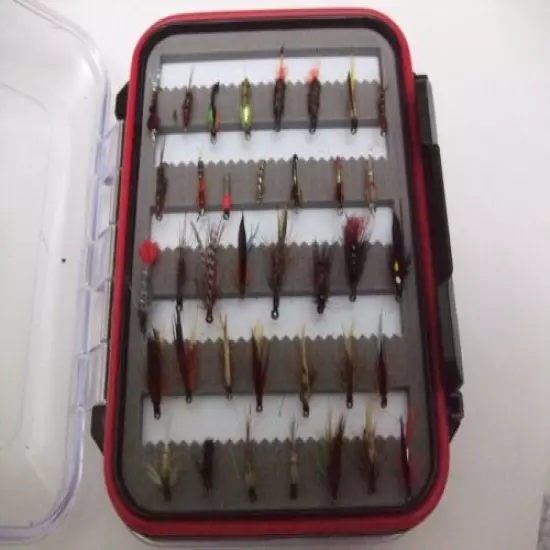  STONEFLY DOUBLE SIDED WATERPROOF BOX OF TROUT FLIES.FLIES UNUSED. (No.911A)