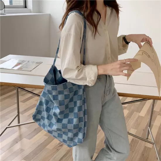 Women's Lightweight Canvas Bags Cotton Denim Tote Shopper Purse Shoulder Handbag