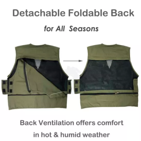 Safari Photo Vest Travel Hiking Fishing Camping Hunting Video Vest - Green M