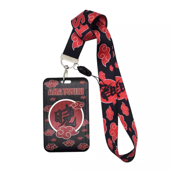 Naruto Anime Red Cloud Akatsuki Lanyard Card Holder For Car Key ID Transit Badge