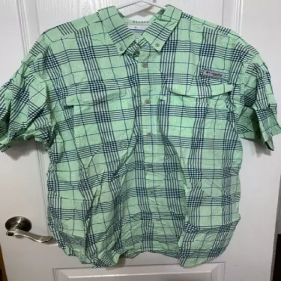 Columbia Sportswear Men's PFG Short Sleeve Shirt large Green Plaid