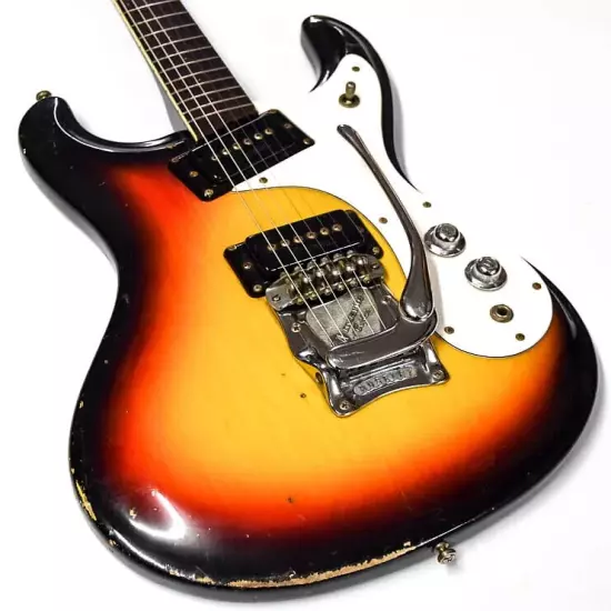 3Tone Sunburst Mosrite Ventures Electric Guitar with Bigsby Tremolo, Black