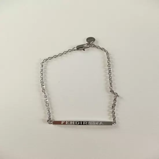 FENDI Roma palladium silver tone metal logo engraved bracelet Size Medium Italy