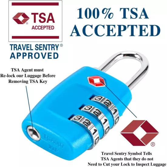 TSA Luggage Locks (4Pack) - 3 Digit Combination Padlocks - Approved Travel Lock 