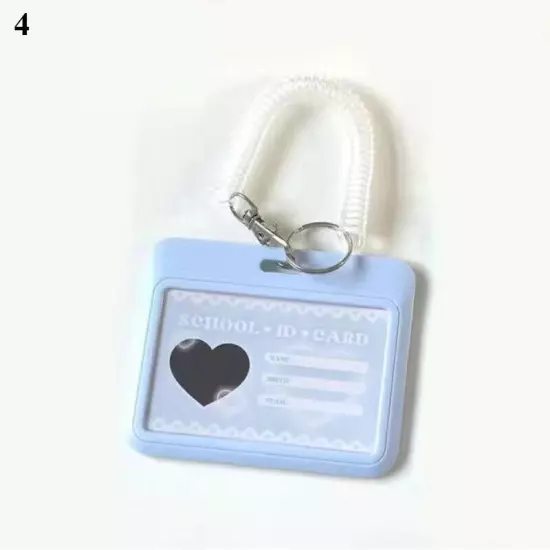 Cute ID Card Holder Bus Photo Case Badge Retractable Spring Lanyard w/ Keychain☆