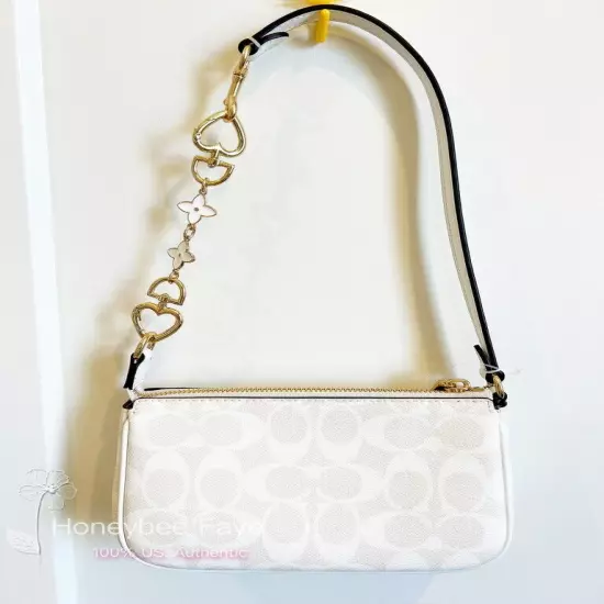 NWT Coach CS442 Nolita 19 In Signature Canvas Glacierwhite + an extended chain