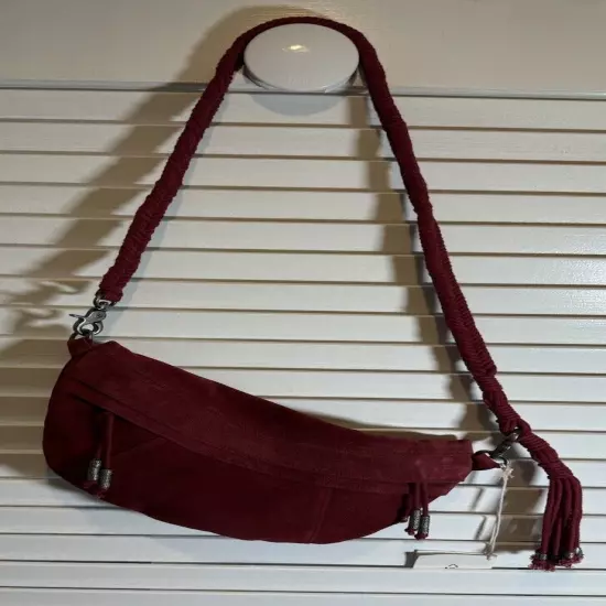 Free People Sweet Talker Red Suede Sling Bag Braided Strap Beaded Tassel NWT $88