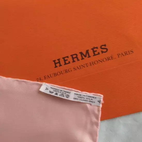 HERMÈS Scarf Carres 90 Pink White Silk Belt Pattern Women France