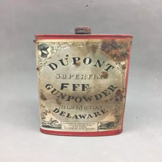 Dupont Gunpowder Tin Can Paper Label Vintage Red Metal Superfine FFFg 6 1/2"