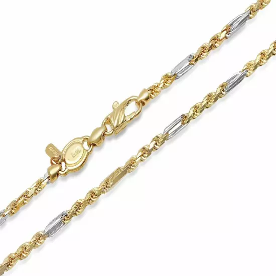 14k Yellow Gold Two Tone Figarope Chain Necklace 3mm-5.6mm Men Women Sz 18"-30"