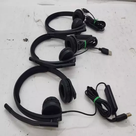 Lot of 3 LOGITECH USB HEADSET WIRED MODEL A-00064 DOUBLE EAR PIECE BLACK