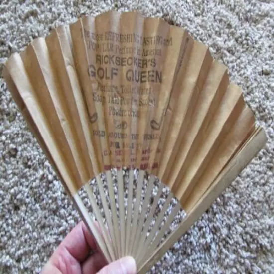 VINTAGE HAND FAN ADVERTISING RICKECKER'S GOLF QUEEN CIRCA 1910