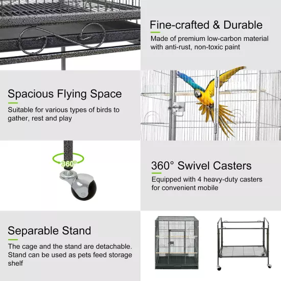 Multiple Sizes Rolling Bird Cage for Small Parrot Cockatiel Parakeet Cage Play