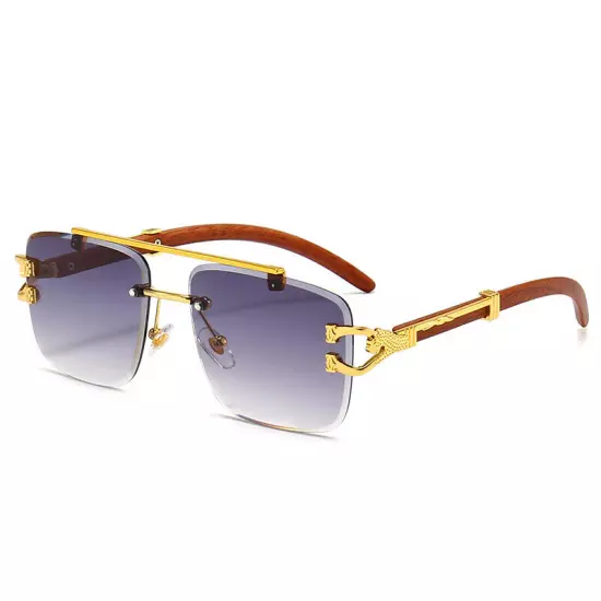 Oversized Pilot Sunglasses Mens Women Luxury Gold Rimless Hip Hop Shades Glasses