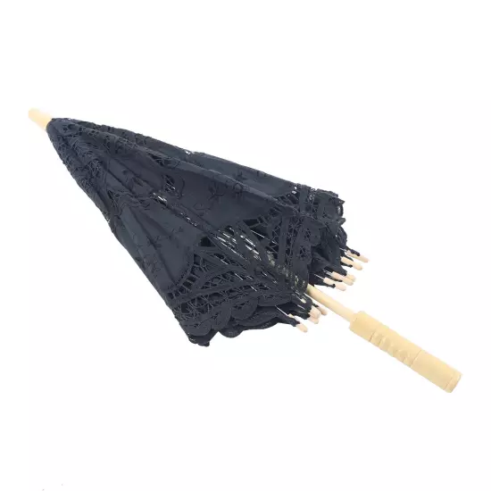 Black Lace Umbrella Sun Parasol Victorian Wedding Cosplay Lace Cotton Wood Metal