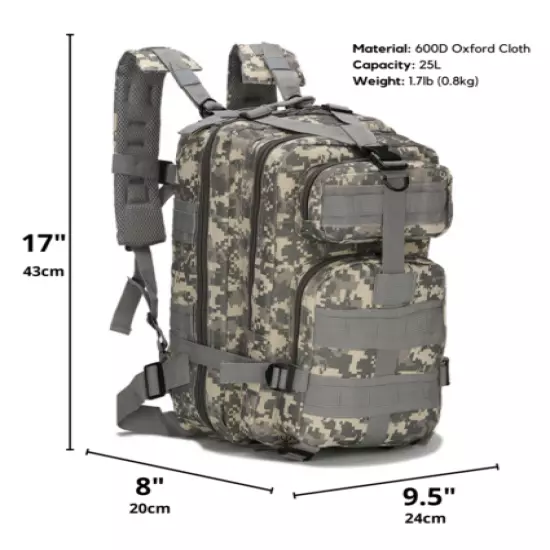 Military Tactical 25L Molle Backpack | Army Assault Bag | Rucksack Range Bag