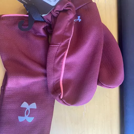 Under Armour Fleece Headband & Mittens Set Burgundy/Pink - Size L/XL NEW