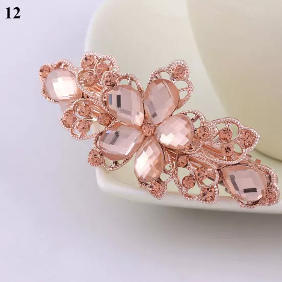 Women's Crystal Rhinestone Flower Hair Barrette Clips Grips Hairpin Jewelry