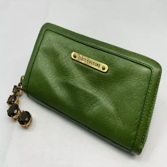 Juicy Couture Women’s Wristlet Wallet Faux Leather Zip Around Green Accents OBO