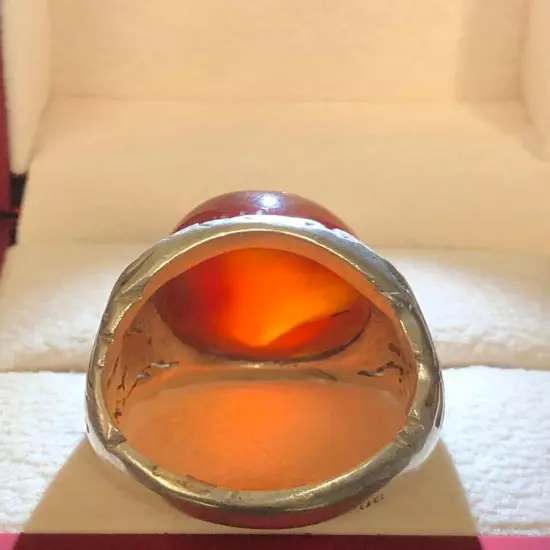 Agate Ring Men Silver 990,Yemen,Aqeeq,,Rare,Royal,Luxuryخاتم عقيق يمني كبدي فحل