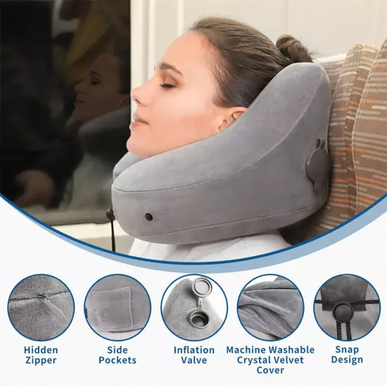 Inflatable Travel Pillow Set for Airplane - Neck Pillow for Airplane With Hat