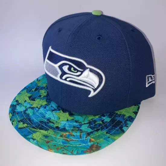 7 1/4 Seattle Seahawks Neon Leaf Camo Brim 59FIFTY New Era Fitted Navy Lime -