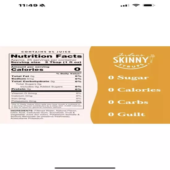 Skinny Syrups Pineapple Upside Down Cake 25.4 Oz 0 Calories 0 Sugar