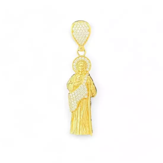 14KT Yellow Gold 3D Saint Jude Pendant with CZ Stones - 7.63g