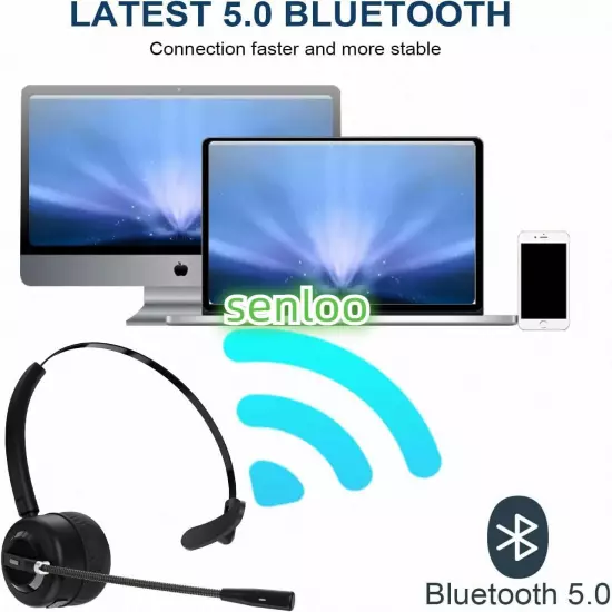 Wireless Computer Headset with Mic for Work Calls On-Ear Wireless Headphones ...