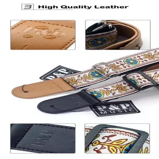 Embroidery Bohemian Cotton Electric Acoustic Guitar Belt Adjustable Soft Strap 