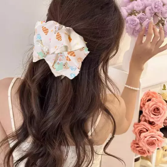 Square scarf hair band with cream and yellow bow W8D1 м/