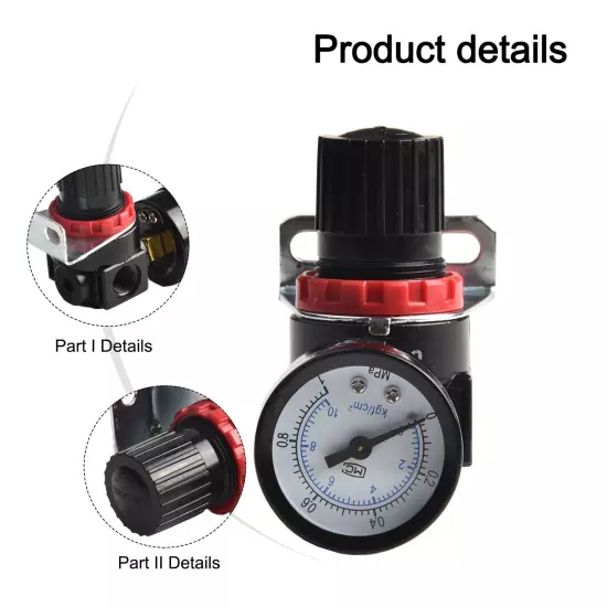 Black Color AR2000 Regulator 1/4'' Air Regulator Adjustable Pressure Range