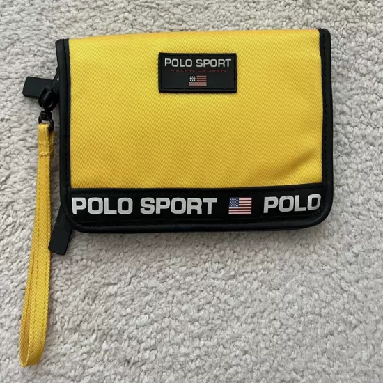 VTG Polo Sport Ralph Lauren Wristlet Travel Credit Card Wallet Case Nylon Yellow