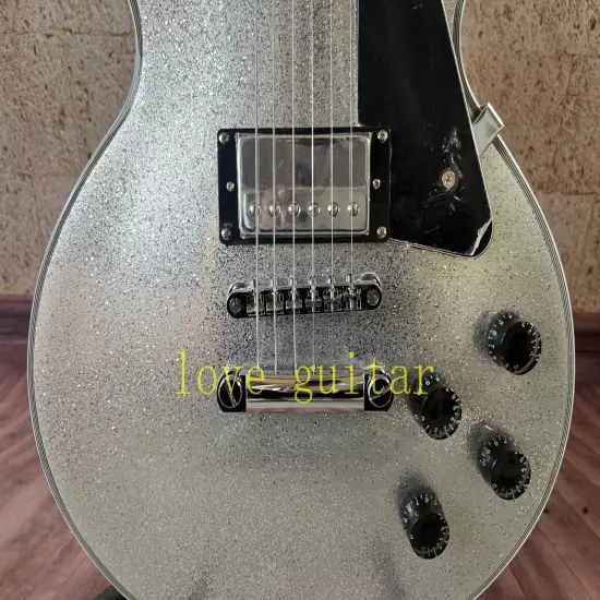 LP Custom electric guitar Silver Sparkle Metal Flake Mahogany body 6 string