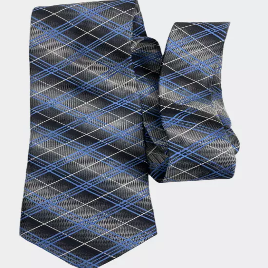 Croft & Barrow Blue Gray Geometric Plaid Necktie Tie 3" x 58"