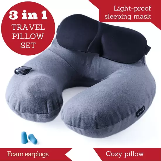 Inflatable Travel Pillow Set for Airplane - Inflatable Neck Pillow for Airplane