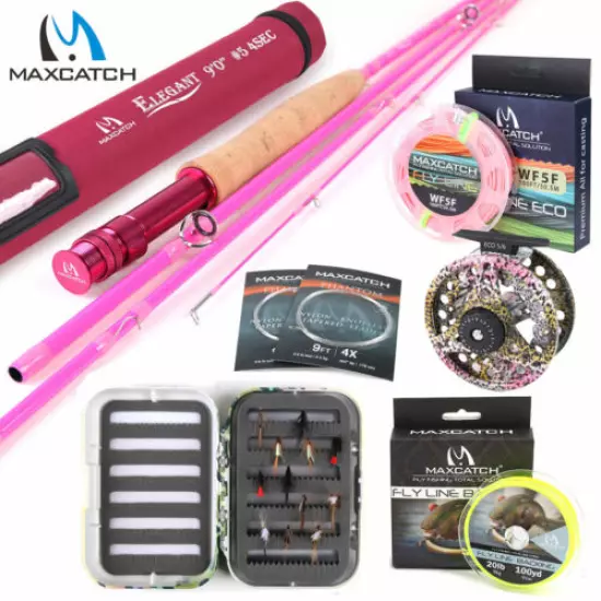 Maxcatch 2wt 5wt Women's Elegant Pink Fly Fishing Rod Combo, Fly Reel, Line kit