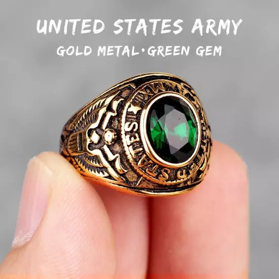 Stainless Steel Men Rings Rhinestone United States Army Eagle Gemstone jewelry