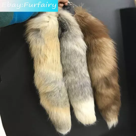 70cm Long Real Fox Fur Tail Funny Toy Adult Games Cosplay with Keychain Pendant